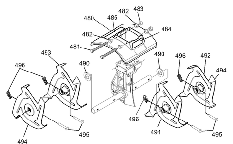 Tine And Shield Assembly Diagram and Parts List for 11052X4D 2003 Briggs and Stratton Cultivator